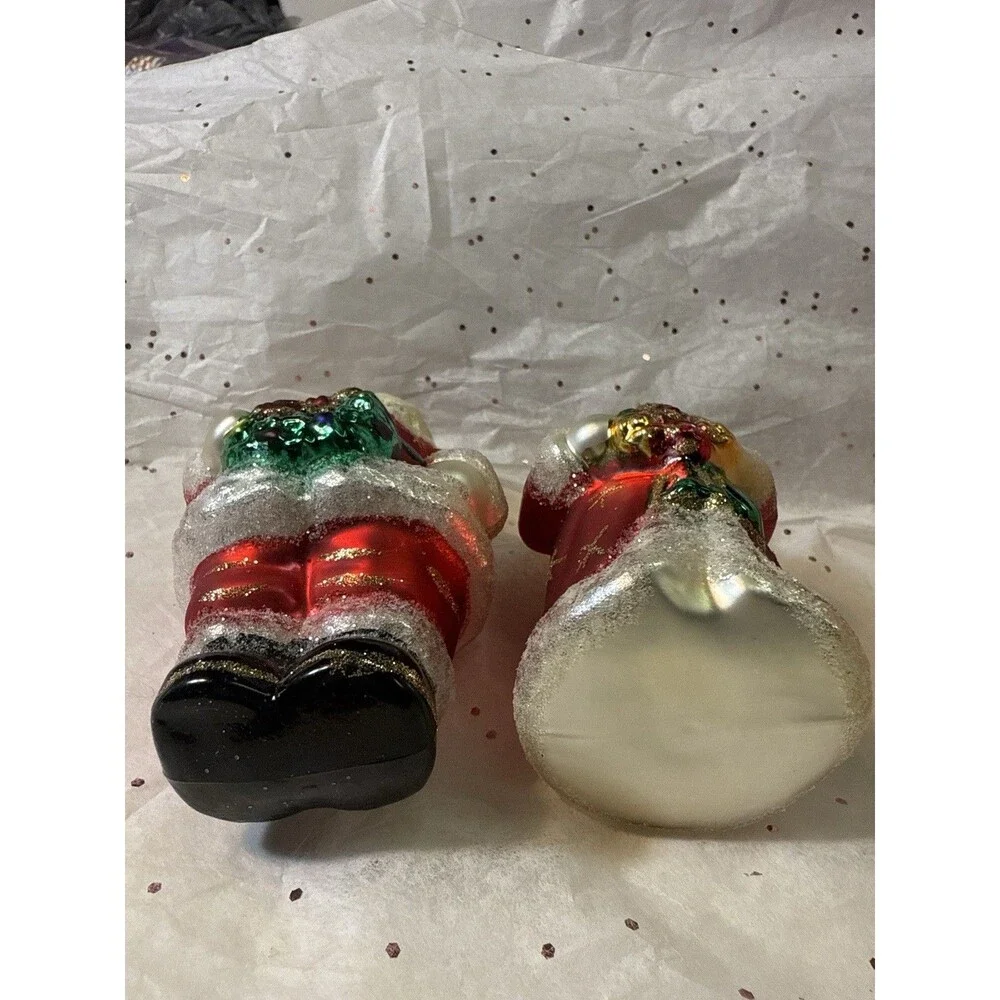 Fingerhut Joys of the Season Glass Santa & Mrs Claus Ornaments Set w Box - Picture 5 of 6